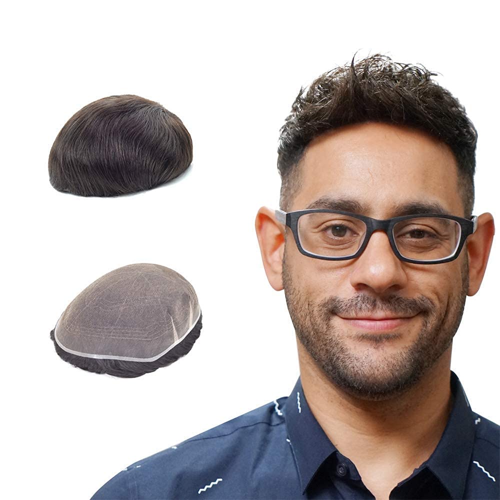 Lordhair Toupee for Men European human hair Full French Lace Hairpieces，Base Size 8x10 inch Hair Replacement System for Men Natural Hairline Human Hair Wig #2 Dark Brown