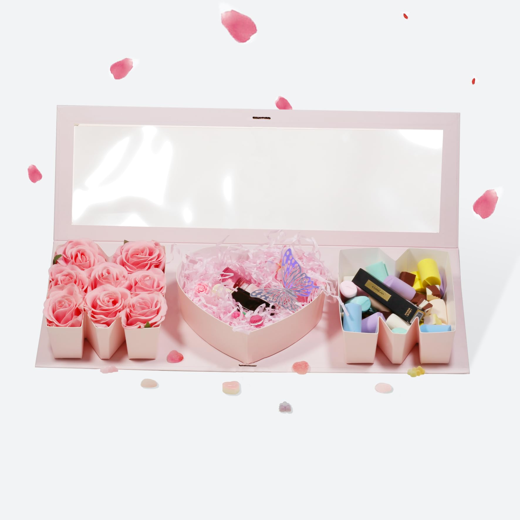 Geoto 17.3"x6"x2" Pink/Red/White Creative Mother's Day Gift Packaging Idea Fillable MOM Letter Shaped Gift Boxes(Pink with Window)