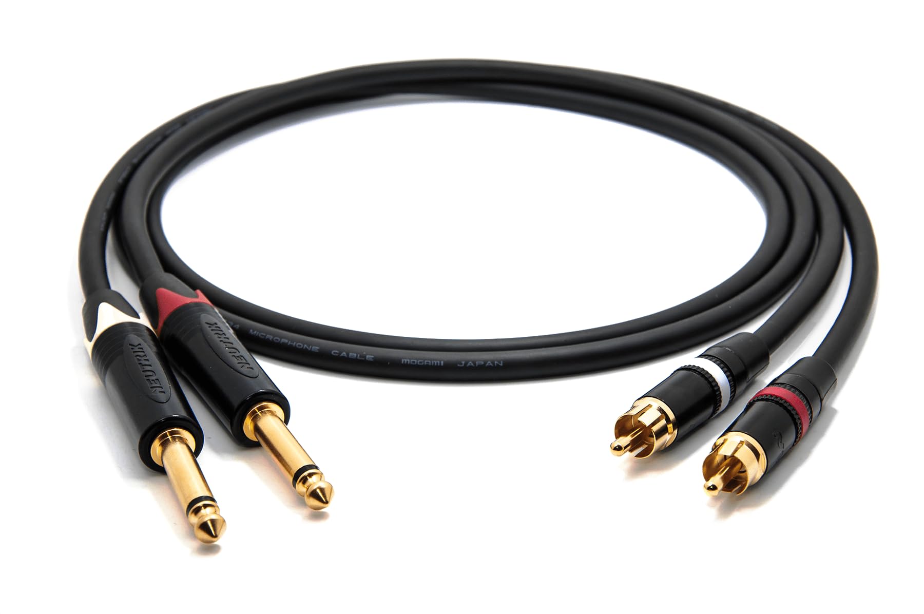 enoaudio Mogami 2534 Quad Stereo Paar (L,R) Audio Kabel | Neutrik Gold Cinch RCA - 6,3mm TS klinke | HiFi, 2,0 m