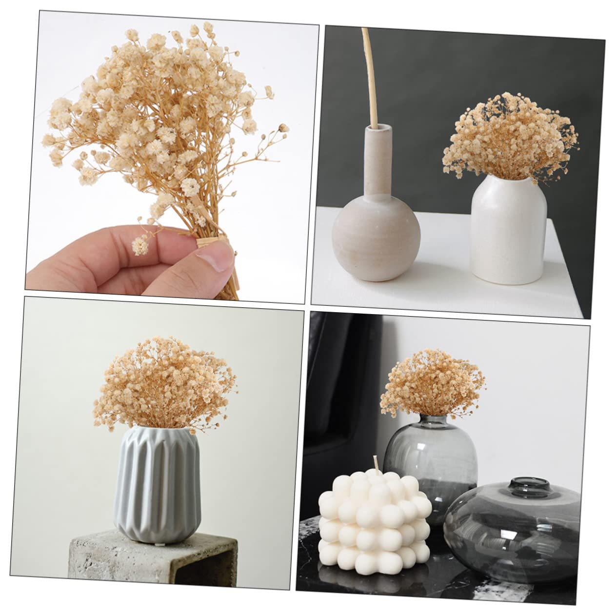 Abaodam 4pièces Bouquets De Fleurs Séchées De Gypsophile Petits Arrangements Floraux Décoratifs pour Mariage Et Décoration Intérieur sans Entretien Hauteur