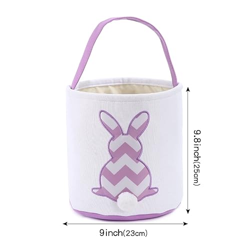 Miniatura 2 de Cootato Bolsas de canasta de conejo de Pascua para niños, diseño de conejo a rayas, cesta de huevos, bolsas de caza personalizadas de lona de