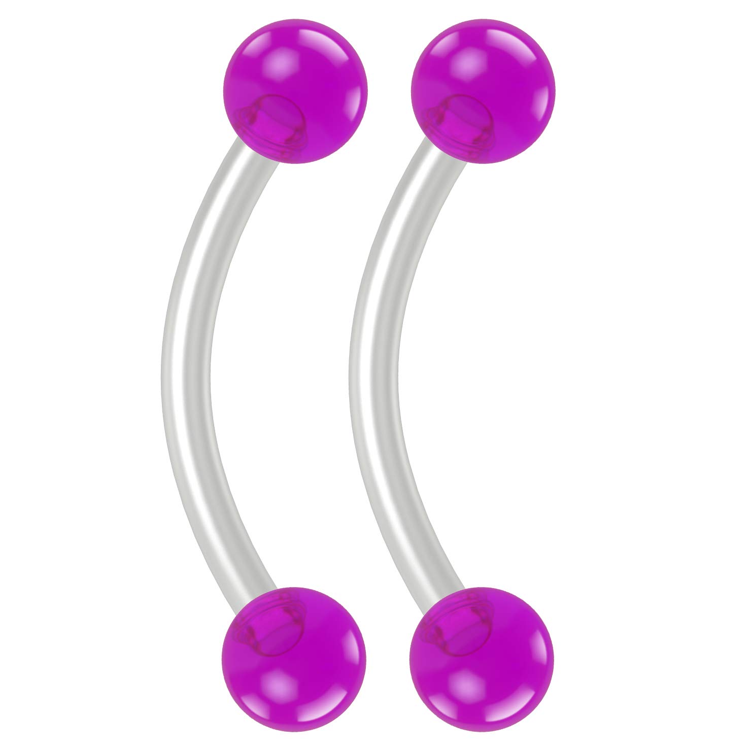 Bling Piercing2pc 16g Flexible Bioflex Curved Barbell 3mm Purple Ball 10mm (3/8) Bioplast J-Curve Bent Banana Bar