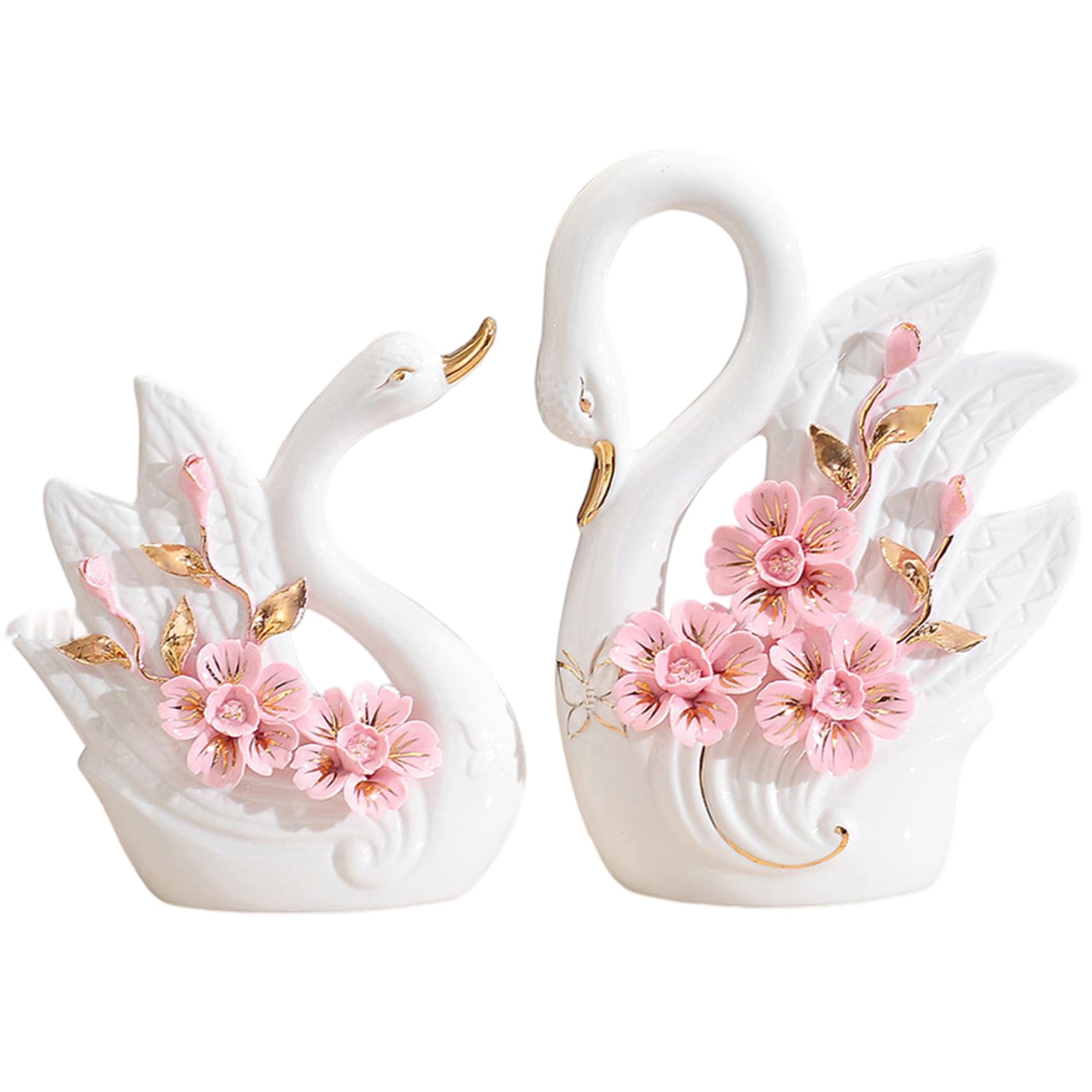 Licsaliwe Ceramic Swan Figurine, Set of 2 - Elegant Swan Statue for Home Decor, Romantic Table Centerpiece for Living Room, Wedding