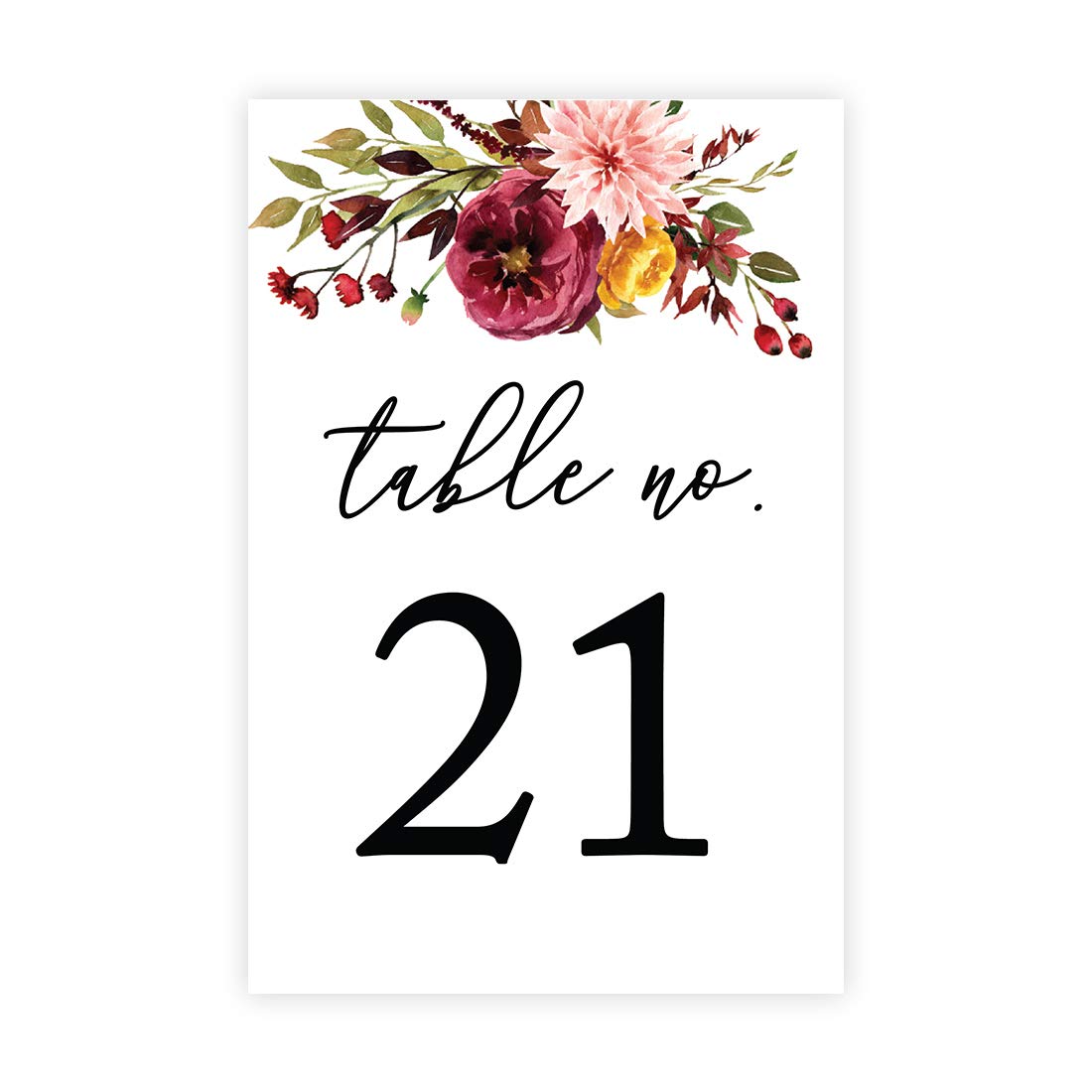 Andaz Press Fall Burgundy Marsala Wedding Party Collection, Table Numbers 21-40 on Perforated Paper, Single-Sided, 4X 6-inch, Marsala Floral Graphic Design, 1 Set