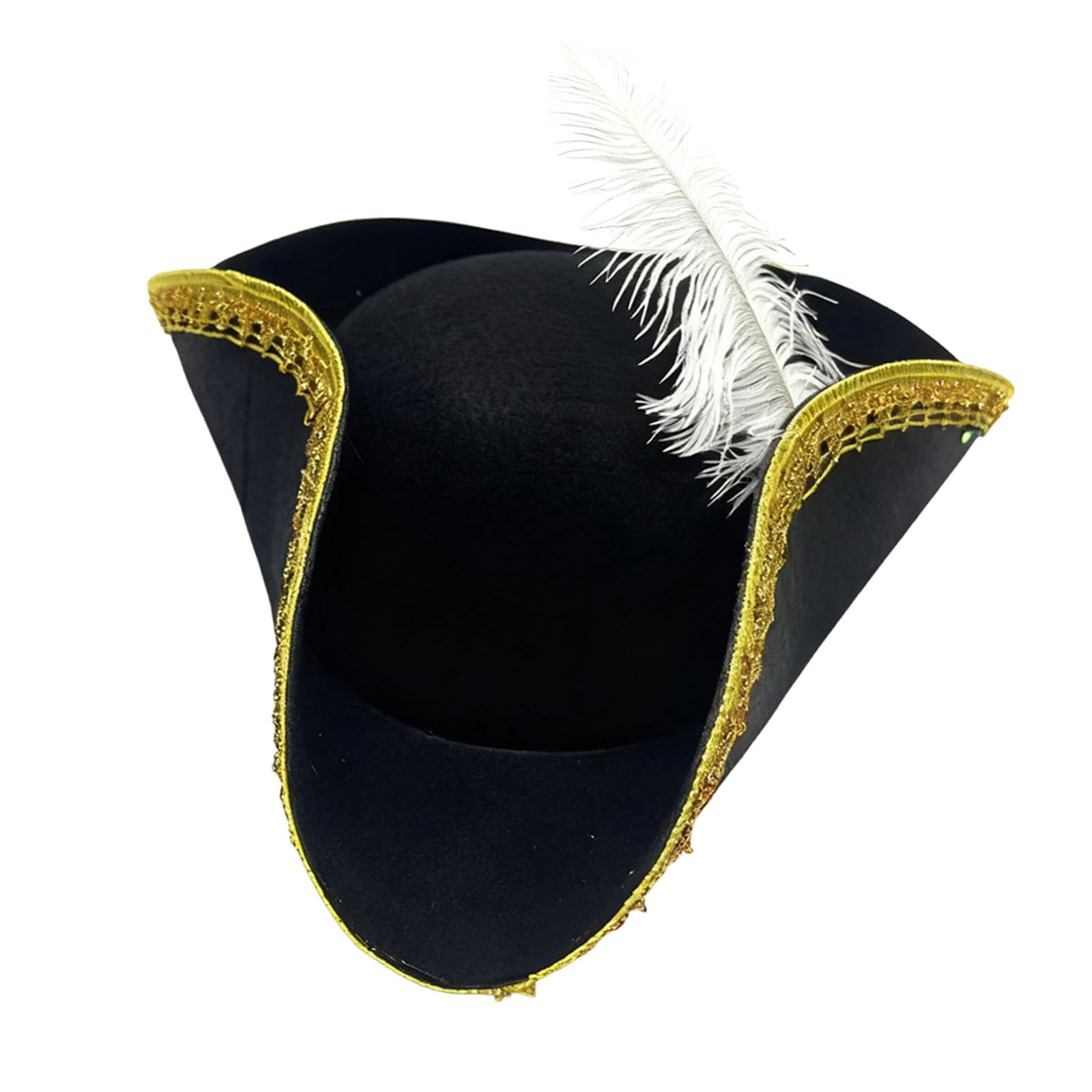 Pirate Hat Adults Tricorn Feather Buccaneer Costume Retro Cap Accessory Suitable for Theme Party Cosplay Masquerade Festivals Stage Photo Prop, Black