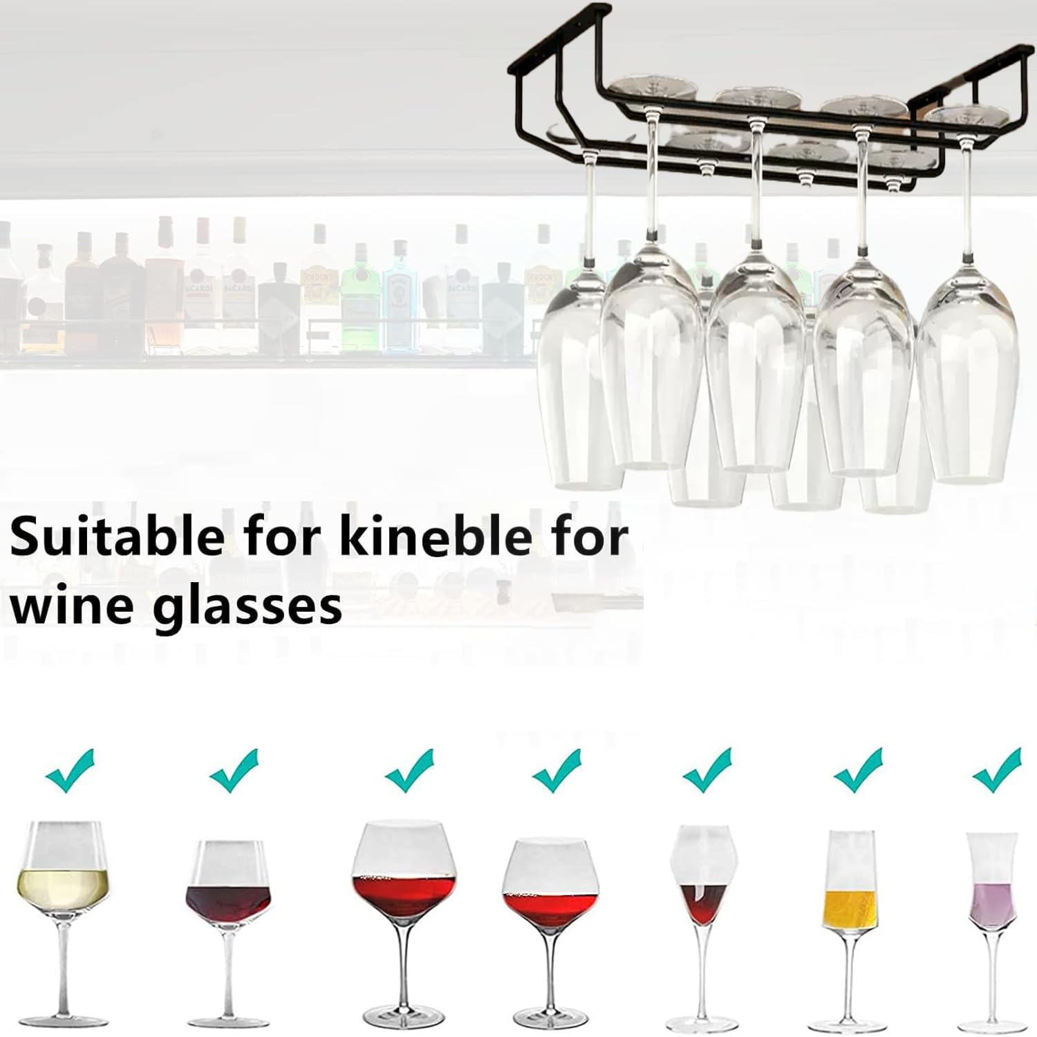 Porta bicchieri da vino in metallo, supporto sospeso, sotto l'armadio, porta bicchieri da vino, sotto lo scaffale, sotto l'armadio con viti per armadio, bar e cucina
