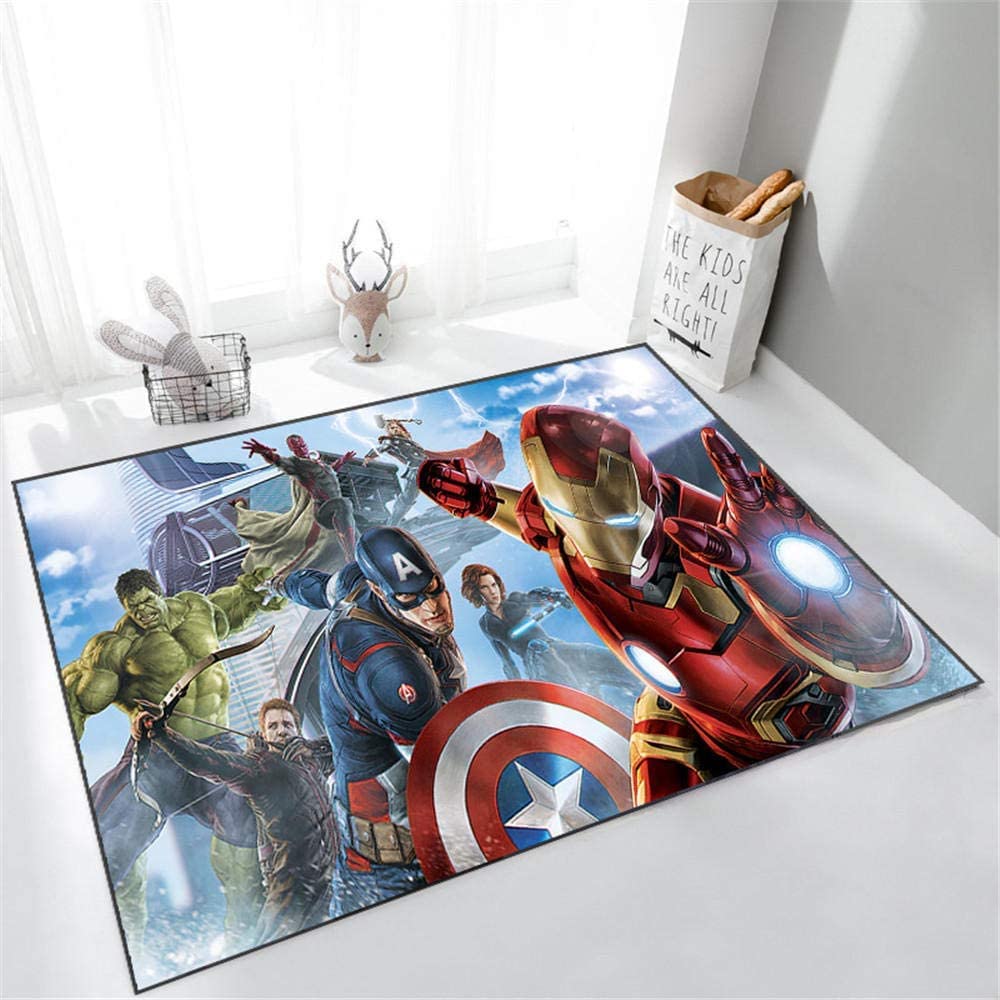 BILIVAN Avengers Anime Rug Living Room Bedroom Kids Bedside Miracle Spider Patterned Pad Boy Bedroom Color Non-slip Rug (E,50 * 80CM)