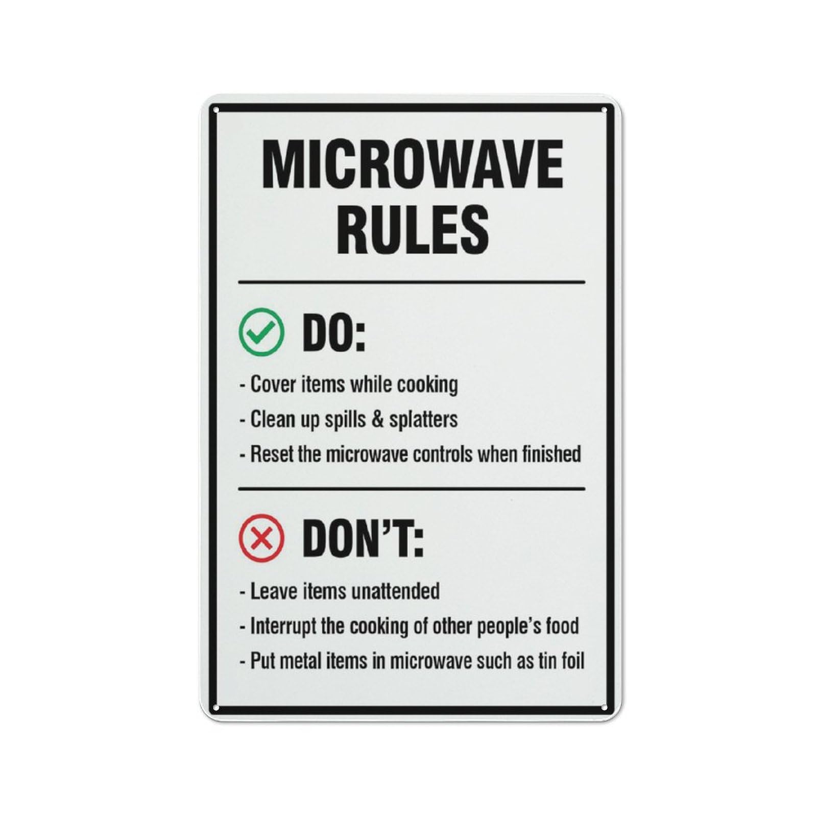 Microwave Rules For House Door Office Business Yard,Metal Aluminum Rust Free Sign - 12" X 8", Pre-Drilled Holes, Weather Resistant