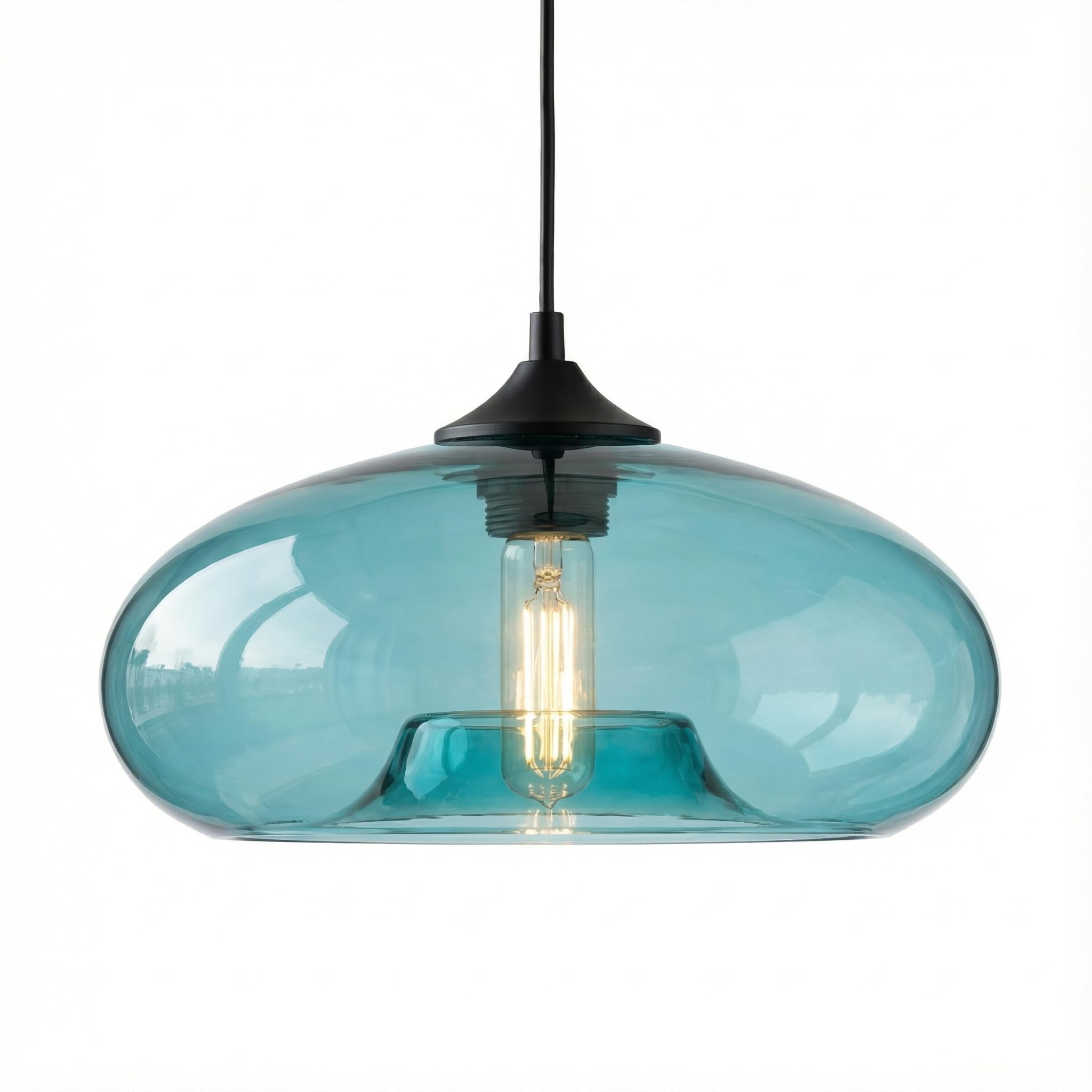 HJXDtech Pendant Light with 28cm Glass Lampshade, Industrial Vintage Loft Bar E27 Ceiling Hanging Lamp for Kitchen Island, Dining &Living Room (Turquoise)
