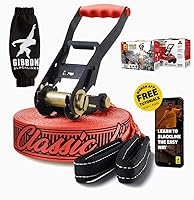 Vista 7 de GIBBON Slacklines Classicline XL con ropa para árboles, rojo, 82 pies (línea de 74 pies + correa de trinquete de 8 pies con lazo reforzado) incl.
