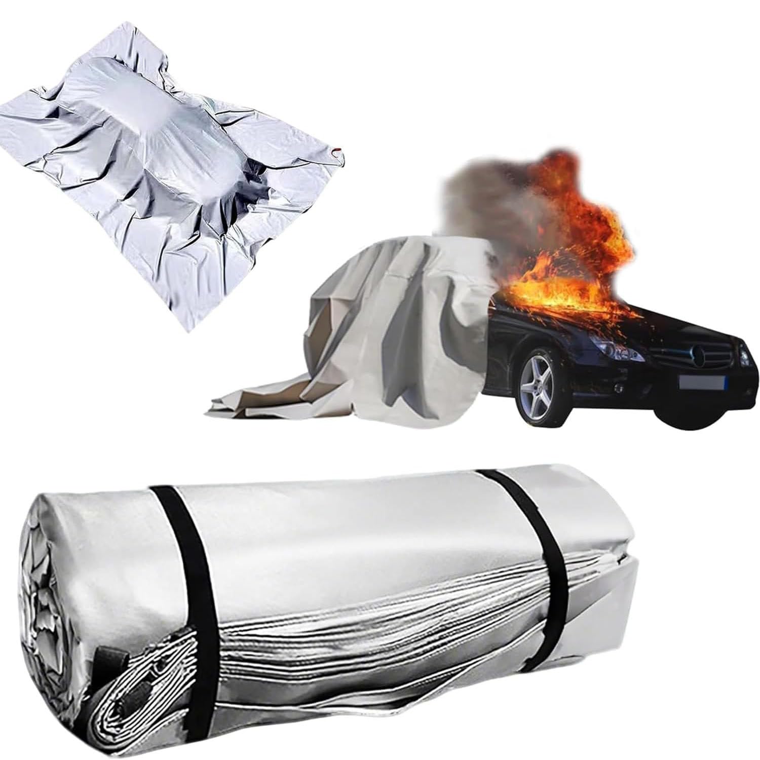 Koc przeciwpożarowy do pojazdów, koc gaśniczy do samochodów - dwustronnie powlekany silikonem, odporny na temperaturę do 1100°C, do pojazdów na parkingach 4x6m
