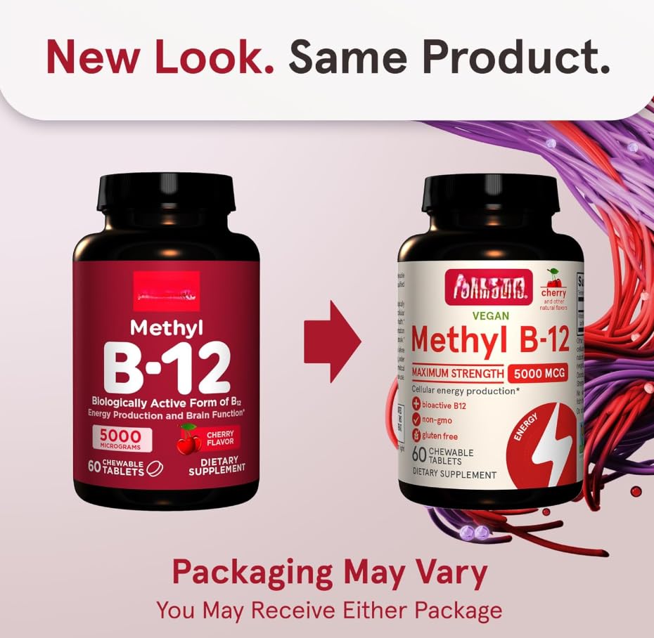 Vegan Methyl B-12 5.000 mcg, Forza massima, ciliegia, masticabile, 60 compresse