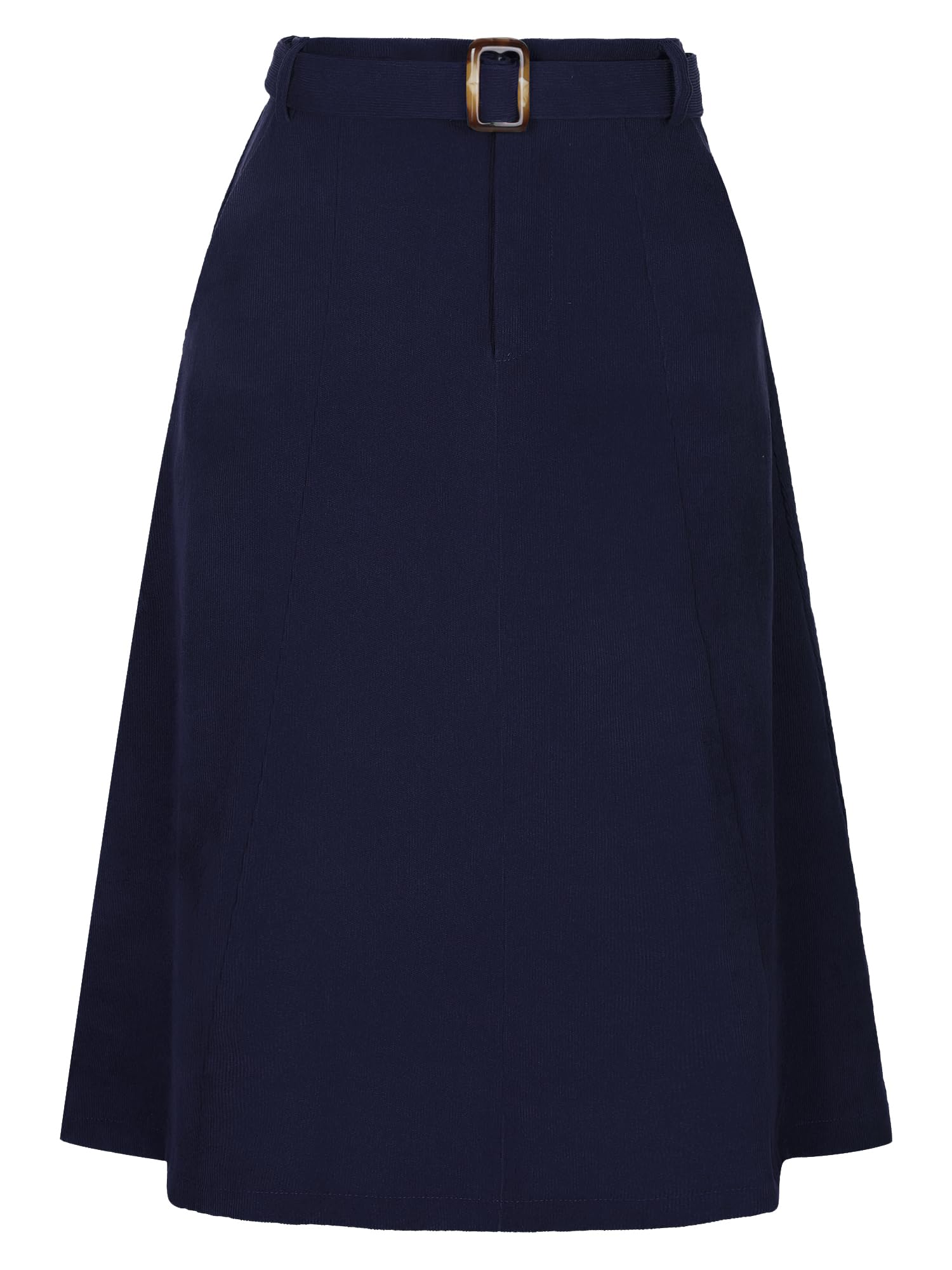 Allegra K Womens High Waist Elastic Back A-Line Belted Winter Fall Midi Corduroy Skirt