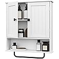 Tatub Farmhouse Bathroom Wall Cabinet, Wall Mounted Wood Medicine Cabinet Over Toilet, Hanging Bathroom Organizer with Behind Door Storage, White