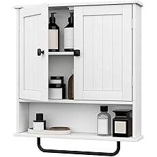 Tatub Farmhouse Bathroom Wall Cabinet, Wall Mounted Wood Medicine Cabinet Over Toilet, Hanging Bathroom Organizer with Behind Door Storage, White