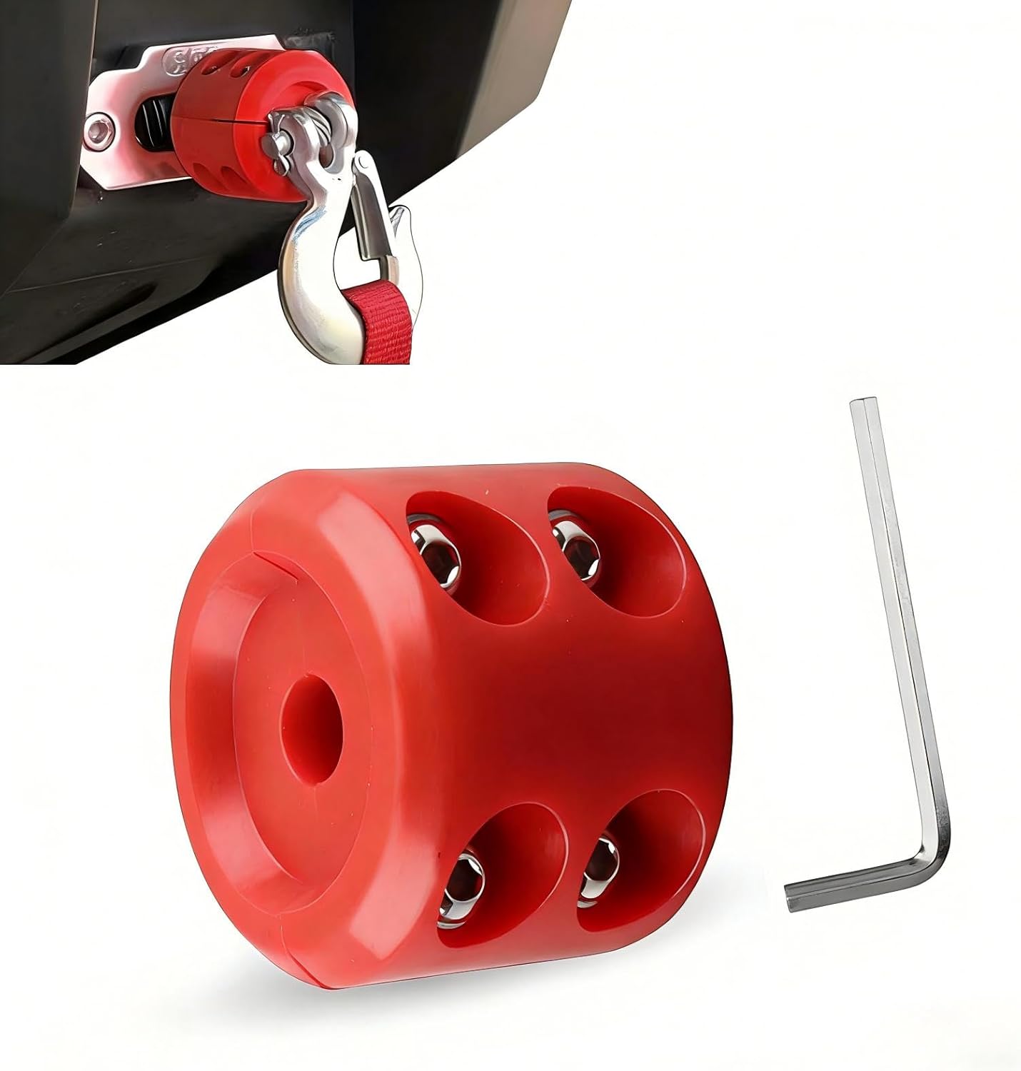 Rubber Winch Cable Hook Stopper, Heavy Duty Rope Winch Bump Protector for Synthetic & Steel Wire Ropes, with Stainless Steel Fasteners & Allen Wrench, Universal for ATV UTV Truck SUV (Red)