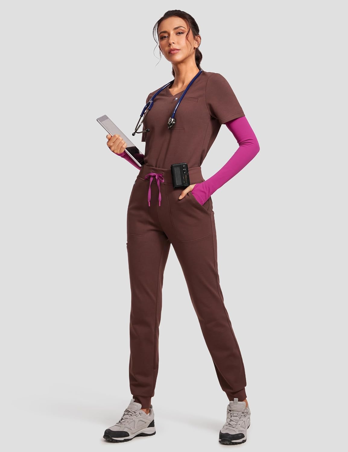 Scrubs for Women V-Neck Short Sleeve Stretch Medical Scrub Shirts with 4 Pockets Slim Fit Top - Image 4