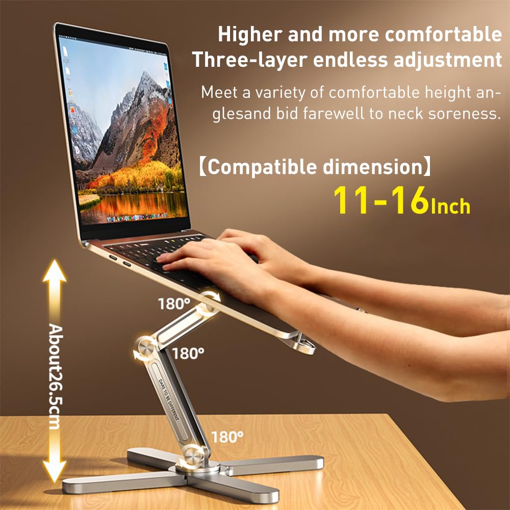 X-förmiger Laptop Ständer für Schreibtisch mit 360° drehbarem Basis,klappbarer Computerhalter mit höhenverstellbarer,Aluminium Laptop Riser kompatibel für Ipad,MacBook11-16''