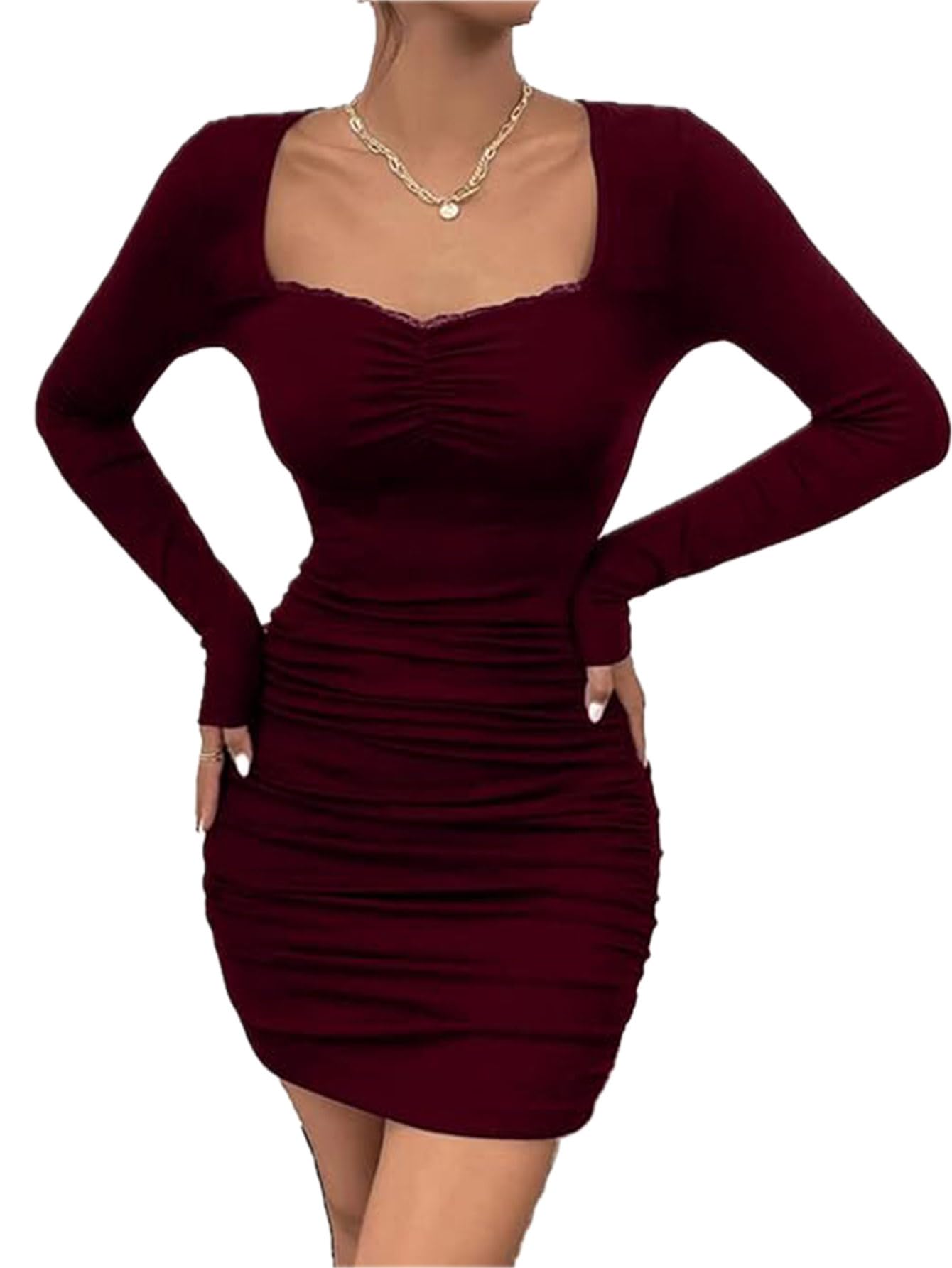 Trending Women Ribbed Bodycon Dress – Full Sleeve Slim Fit One Piece Mini Dress for Casual-image-31