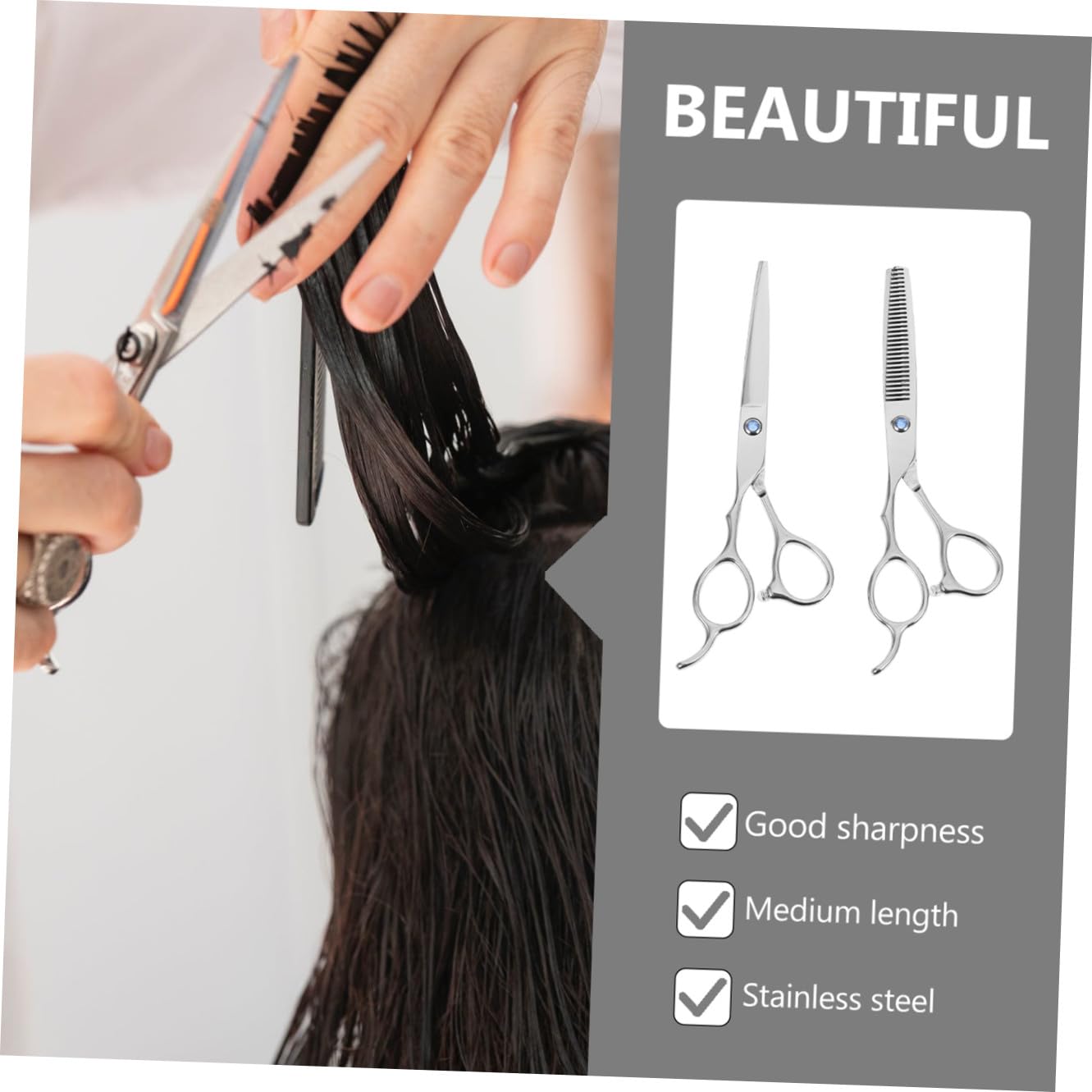 Ciseaux de Coiffure Gaucher Design Ergonomique 6 Pouces en Acier Inoxydable Lot de 2 Pièces Couleur Argenté Adaptés Usage Professionnel et Amateur