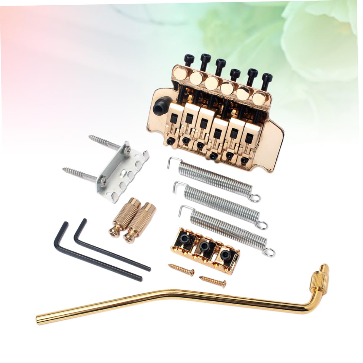 Toddmomy 1 Set String Metal Saddle Bridge for Right Handed Guitar Tremolo System Easy Installation Vintage Design Fitted Strain Plate Replacement Golden