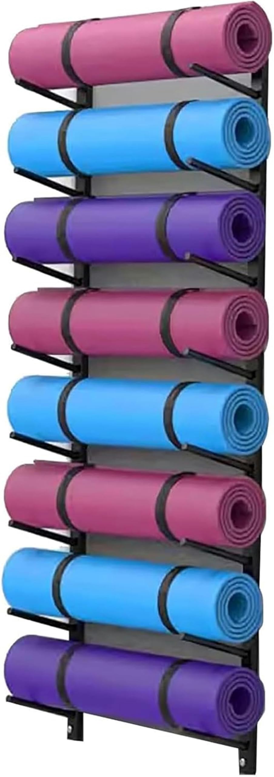 Estante para esterilla de yoga, estante de metal de 6/8 niveles montado en la pared para gimnasio en casa, rodillo de espuma y organizador de equipos de ejercicio, solución de almacenamiento duradera