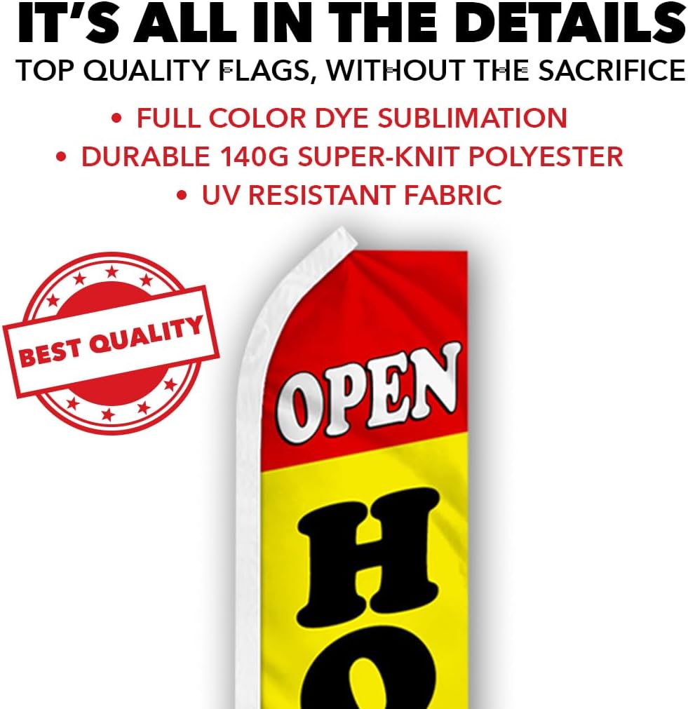 Infinity Republic - Open House Red Yellow Banner Swooper Flag & Pole Kit - Perfect for Businesses, Property Management, Schools, Stores, etc!