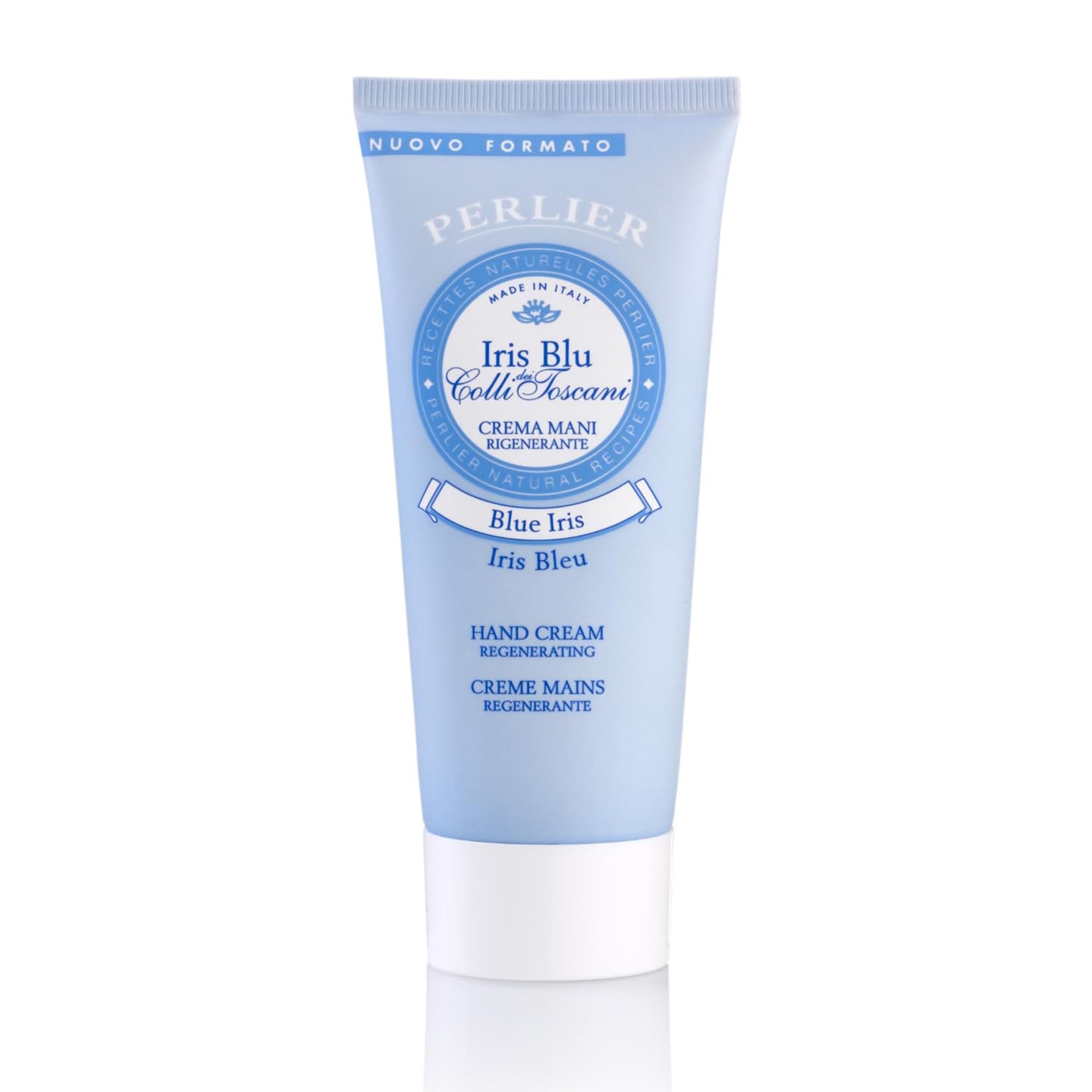 PERLIER – Blue Iris Hand Cream 3.3 Oz, Silky Hydrating Hand Lotion with Sweet Almond Oil & Glycerin, Fast Absorbing Moisturizer, Softening & Protective Care, Floral Powdery Scent