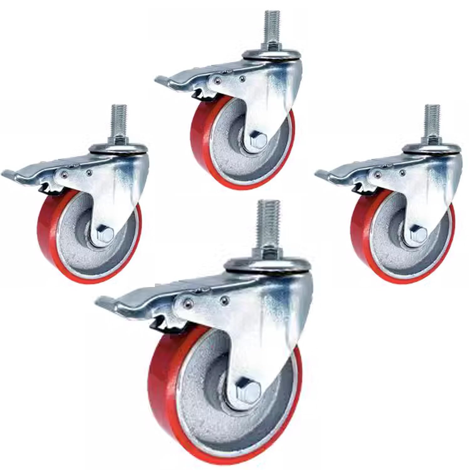 GYRAZXS Heavy Duty M16 Thread Castors with Brake 5 Inch (75 100 125 mm) Quiet Transport Wheels Pack of 4 Maximum Load 440 kg Ideal for Industrial Use