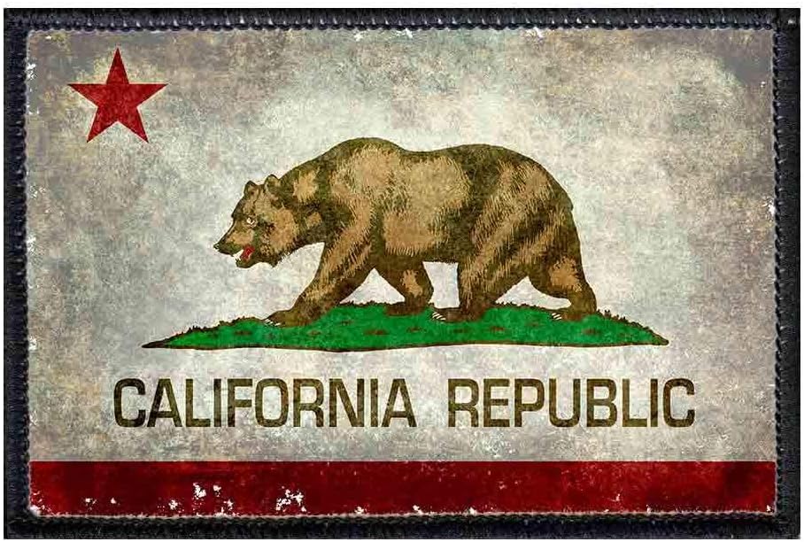 California State Flag - Color - Distressed Morale Patch | Hook and Loop Attach for Hats, Jeans, Vest, Coat | 2x3 in | by Pull Patch