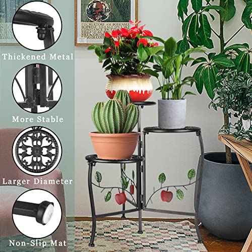 N.b.y. Iron Plant Stand Red Apple Decoration Foldable Multiple Metal 3 Tier Indoor Outdoor Plant Stands Patio Living Room Balcony Garden, Black #TOP4