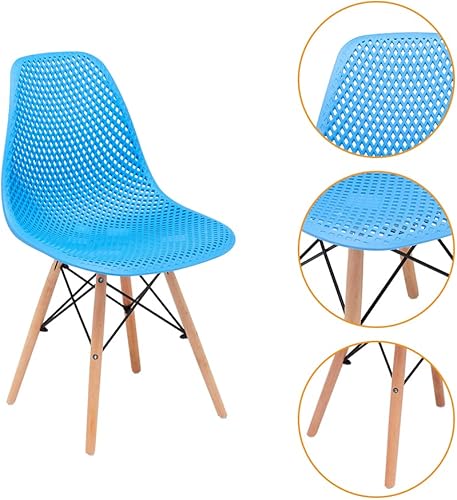 Miniatura 5 de CangLong Dining Mid Century - Silla lateral sin brazos de plástico con respaldo hueco moderno con patas de madera de haya, juego de 2, color azul 1