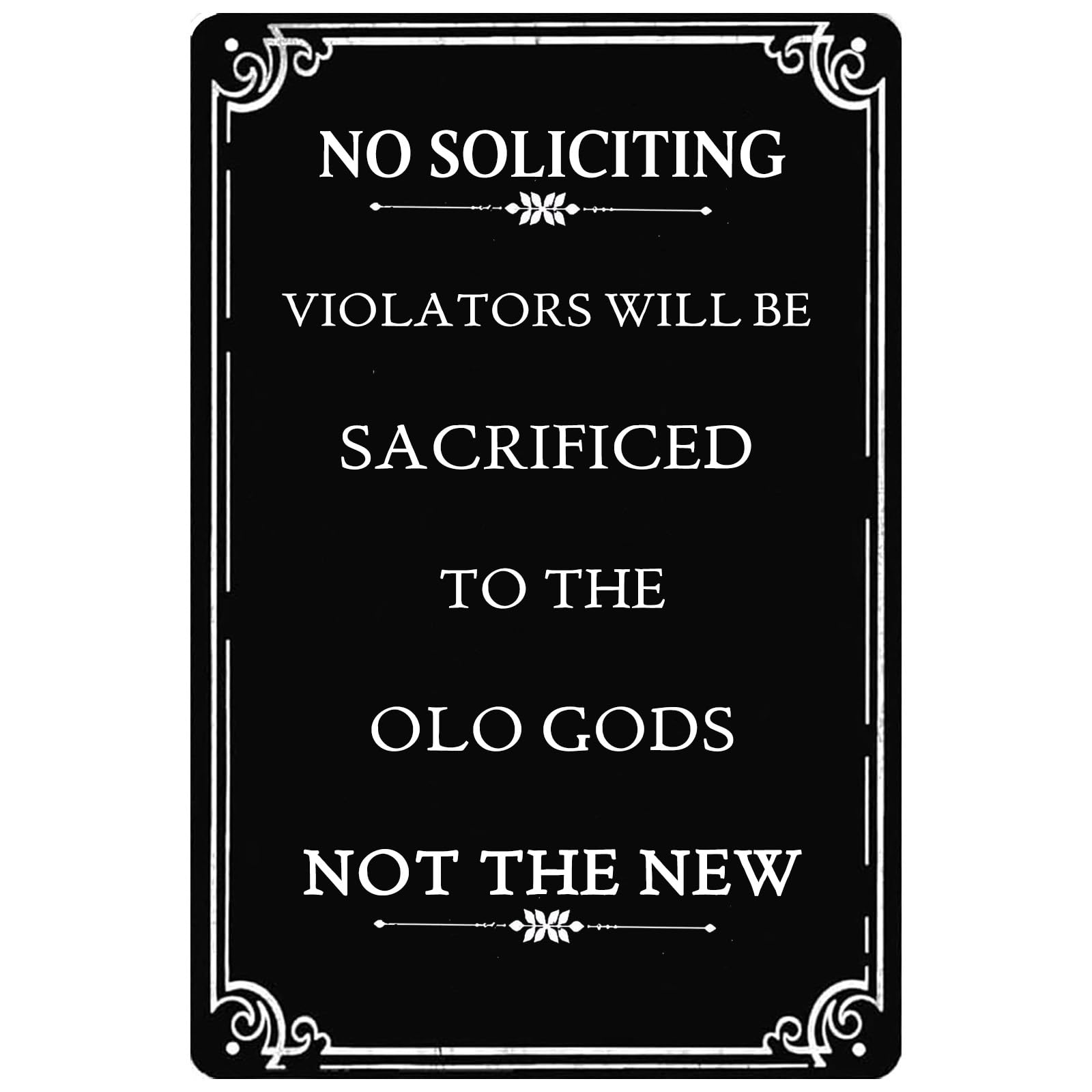 Vintage Metal Tin Sign, No Soliciting Funny Halloween Sacrifice Decor, 8x12 Inch