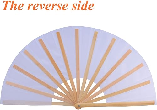 Miniatura 4 de HONSHEN Abanicos de mano plegables grandes de bambú para eventos, espectáculos de baile, festivales, regalo (blanco)