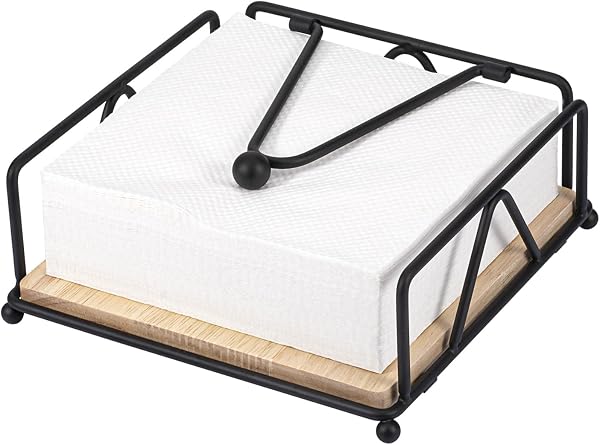 MumdoYAL servilletero de metal y madera, negro