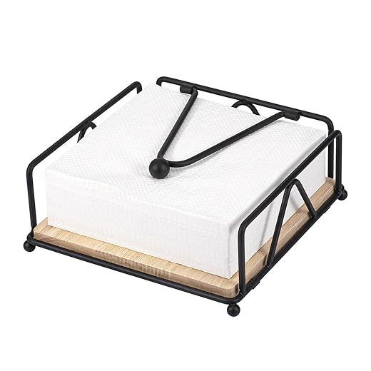 MumdoYAL Napkin Holder Black Napkin Dispenser Napkin Holder Napkin Holder Wooden Base and Iron Frame with Weighted Clamping Arm