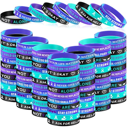 Image of Landical 500 Pcs Suicide Prevention Awareness Silicone Bracelets Purple Teal Ribbon Inspirational Rubber Wristbands Colored Silicone Bracelets Suicide Prevention Awareness Party Favor