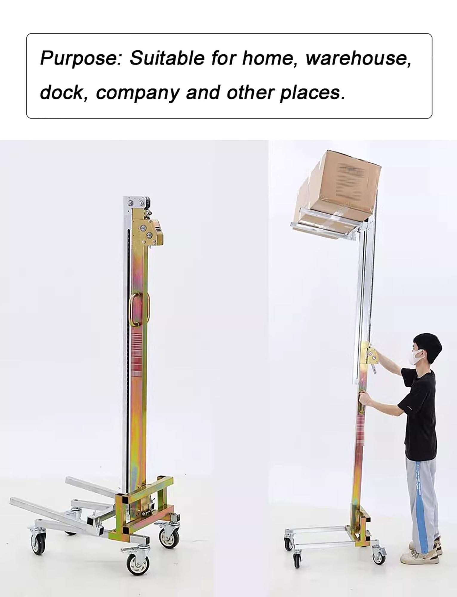 Manueller Palettenstapler 80 kg, Handkurbel-Hebegerät Klappbar, Verzinkter Stahl, Hubhöhe 180/210/250 cm(250cm)