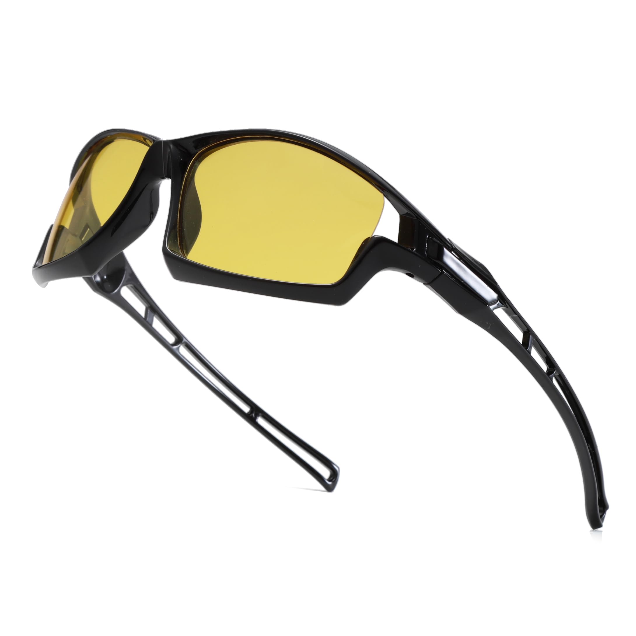 Long Keeper Night Driving Glasses for Men Women Night Vision Anti Glare Glasses Wrap Around Yellow Lens Glasses for Driving Fishing Outdoor Sports (Black)