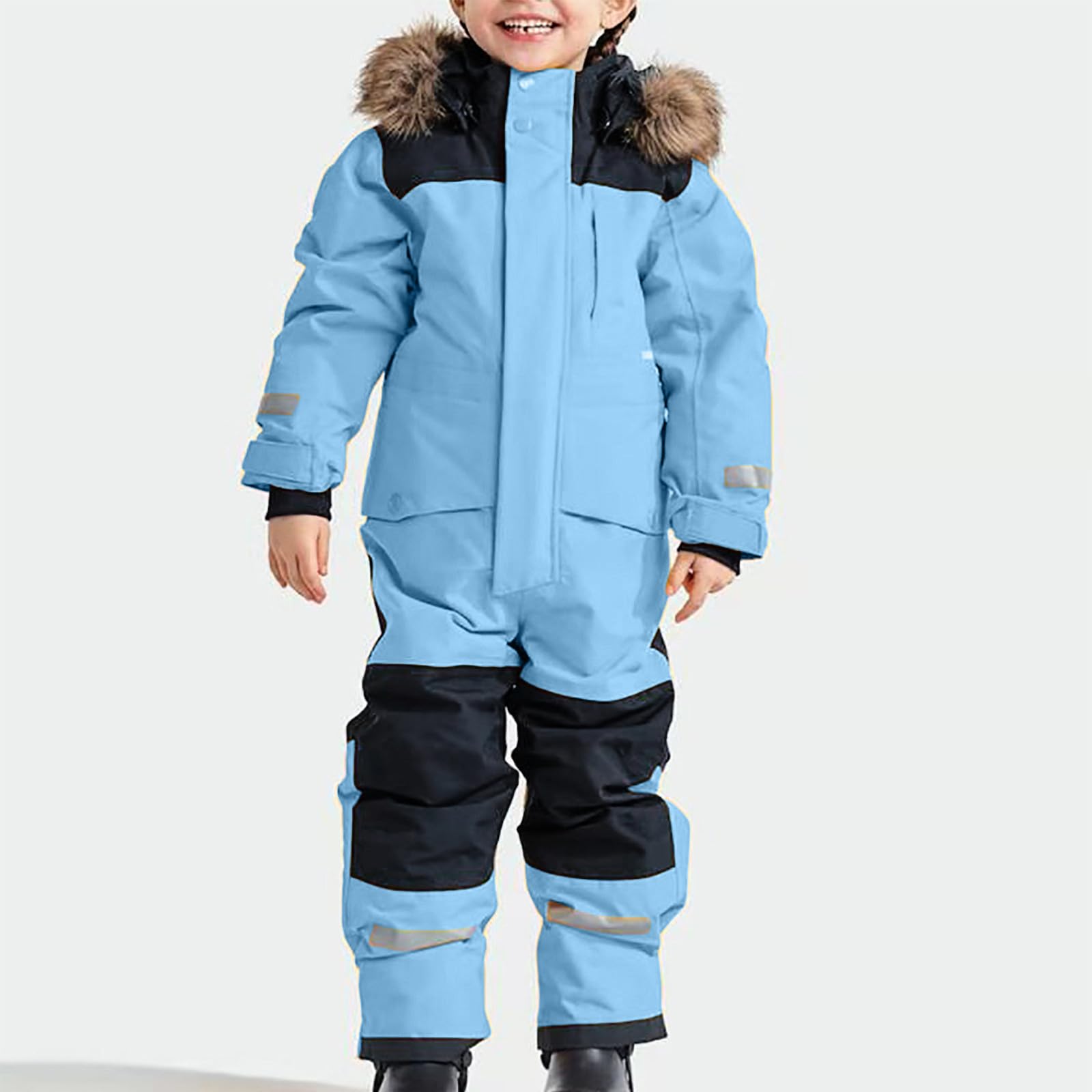 Tuta da neve per bambini, invernale, calda, impermeabile, antivento, in softshell, con cappuccio rimovibile, per ragazzi e ragazze, #03 Azzurro, 6-7 Jahre