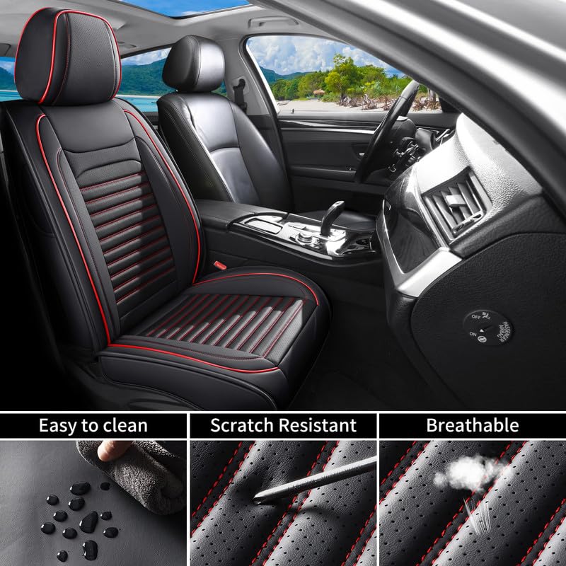 Image of Front Seat Covers Fit for Chevy /Chevrolet Trax 2015-2026, BlackRed line