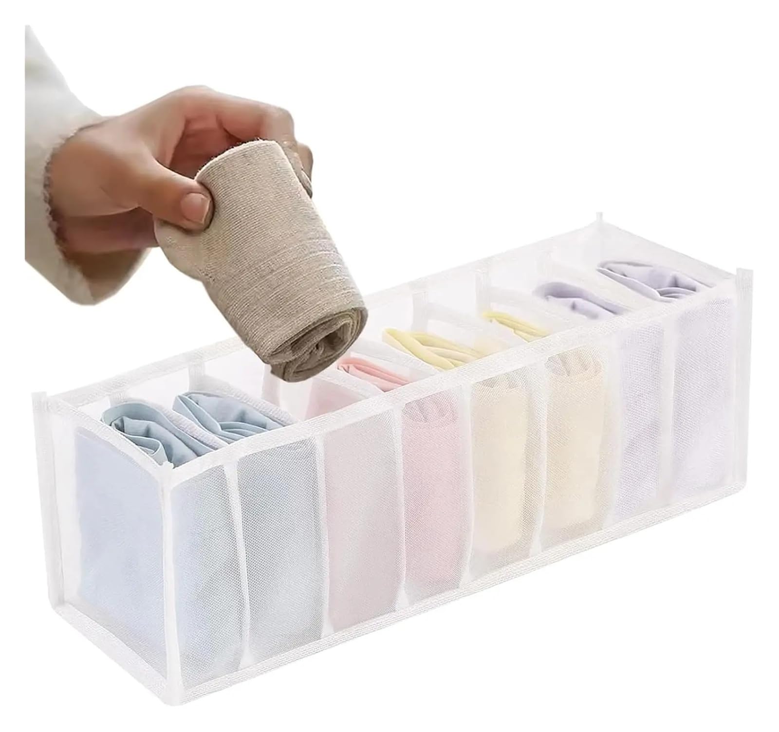 BAYNOPURIN Sock Storage Box 7-11 Grids Jeans Storage Box Closet Wardrobe Clothes Compartment Boxes Drawer Socks Separation Organizer Pants(7 Grid White)