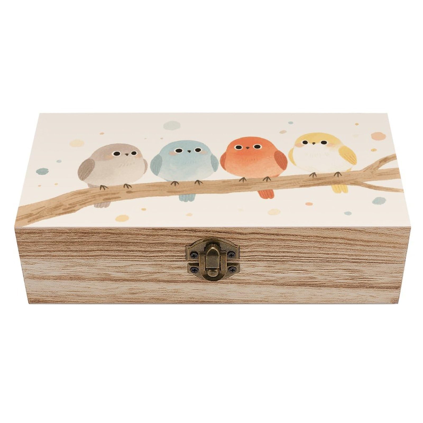 VstaDank Cute Birds On The Branch Wooden Storage Box Vintage Style Wooden Storage Case with A Hinged Lid Memory Treasure Boxes Decorative Jewelny Photos for Organizer 7.9 * 3.7 * 2.3 Inch