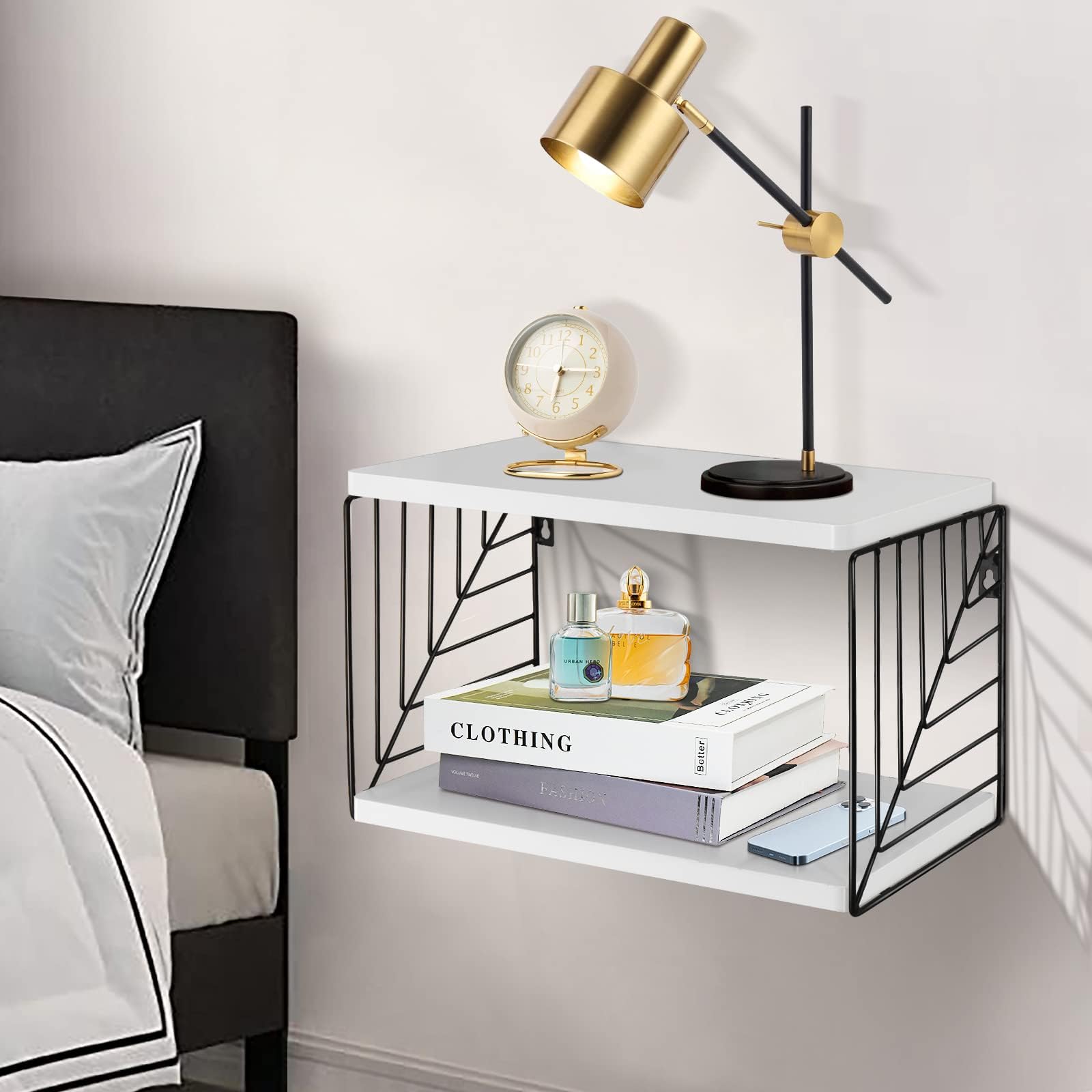 Table de chevet flottante meuble mural blanc pour rangement de bureau