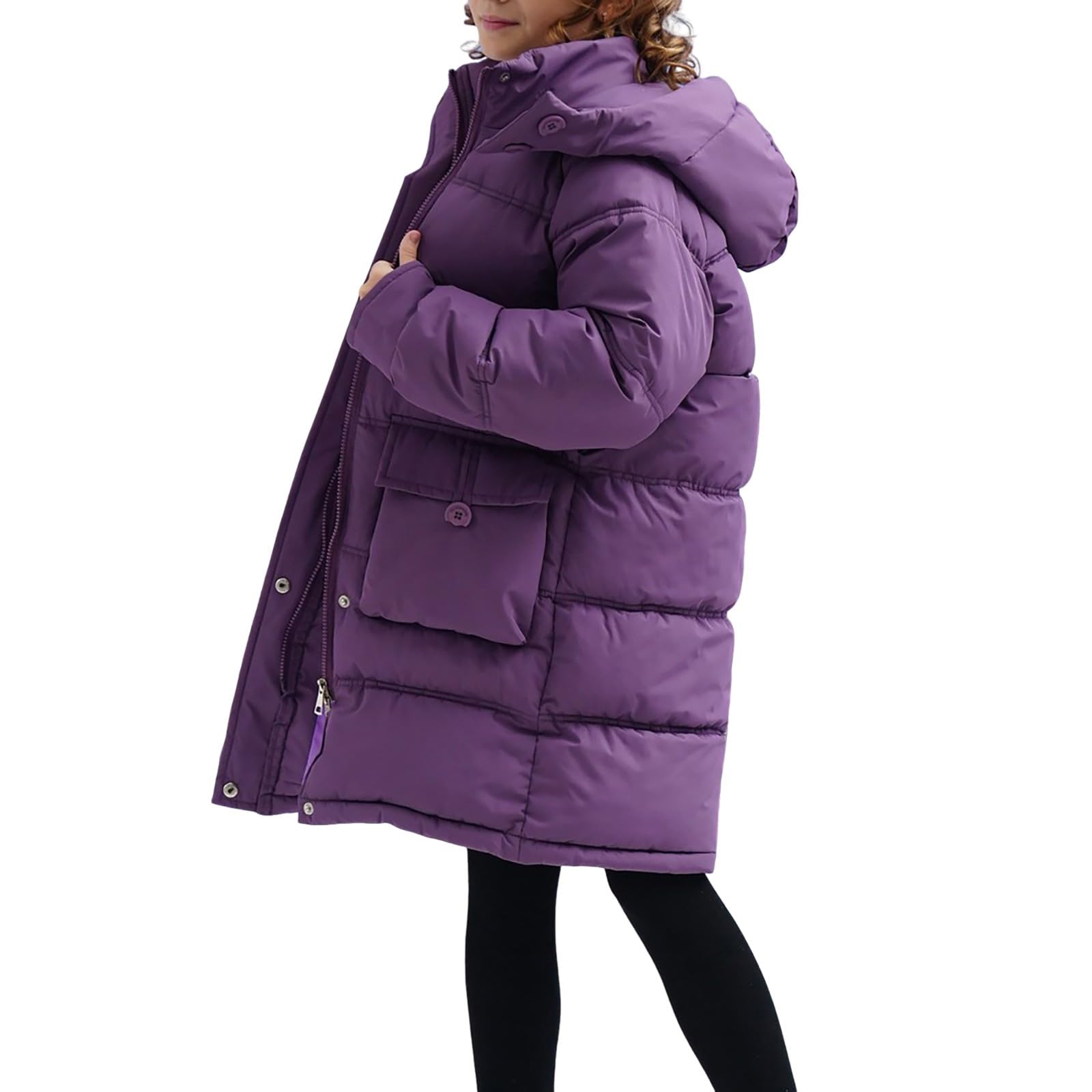 Veste matelassée à capuche pour fille avec fermeture éclair légère et unie - Manteau d'hiver chaud à fermeture éclair coupe-vent - Parka d'extérieur coupe-vent