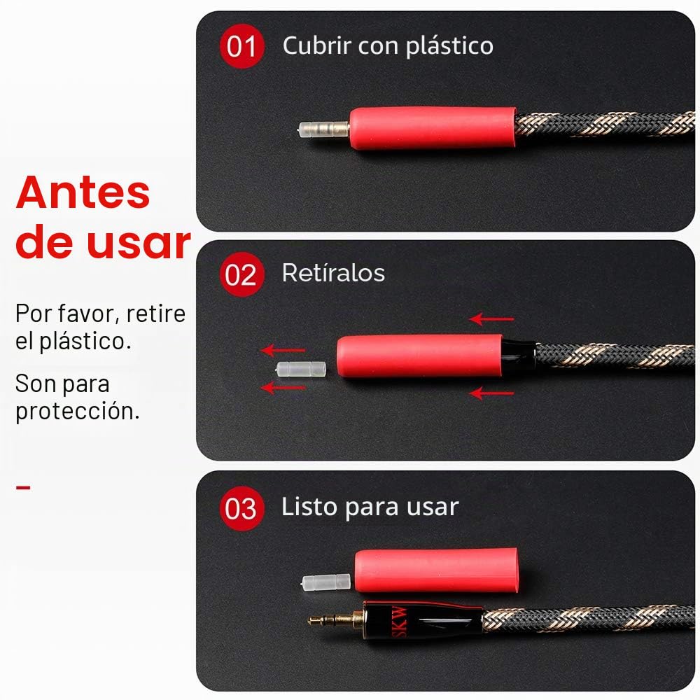 SKW Audiophiles Aux 3.5mm, Cable de audio Jack 3.5mm con cable de audio estéreo de 6 mm para subwoofers, home cinema y más (2m, Negro)
