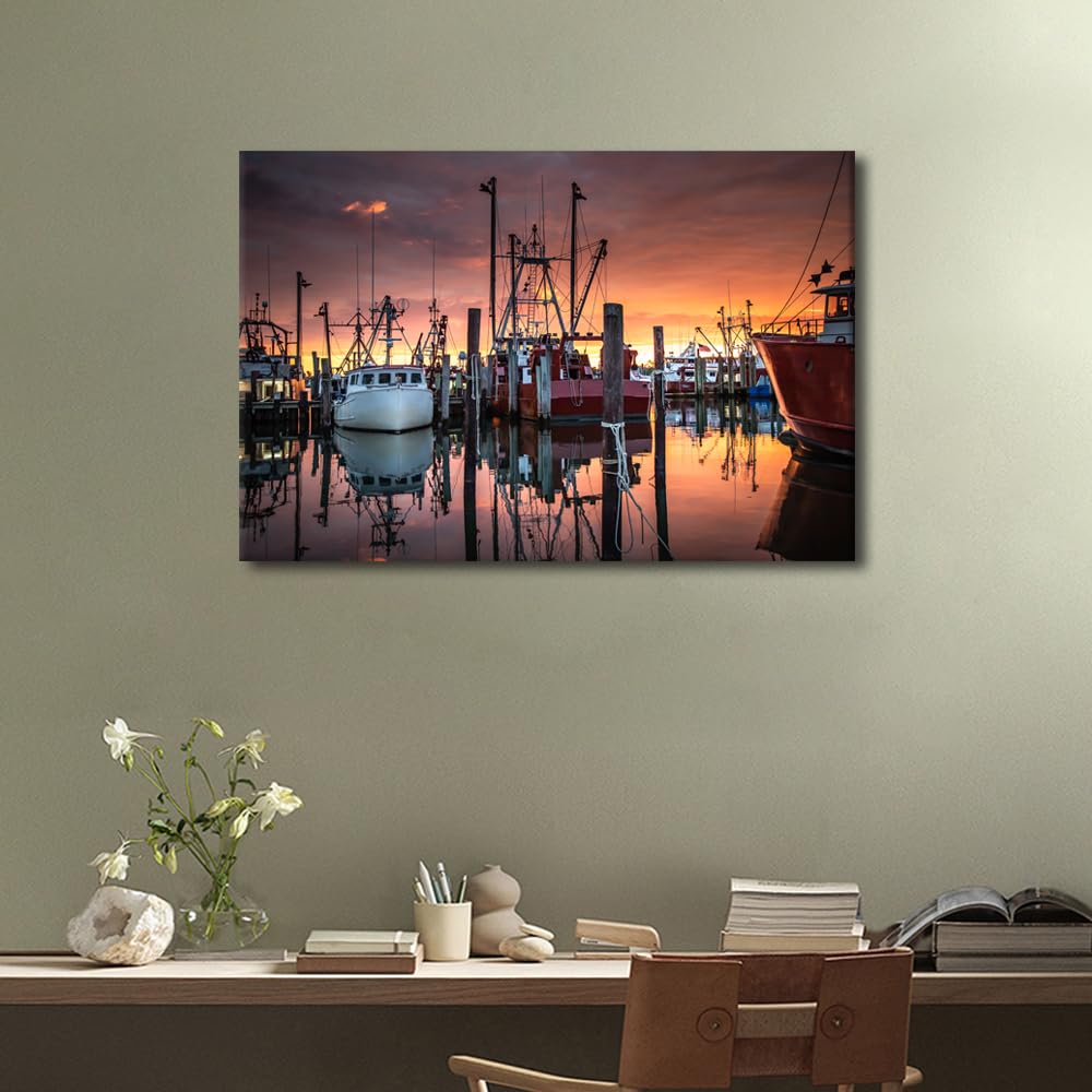 Fishing Village Wall Art Fishing Boat Wall Art Decor Fishing Ship Wall Art Artwork for Home Walls Modern Framed Art Wall Decor Canvas Art Room Decor Home Wall Decor for Bedroom 40x60cm - Image 3