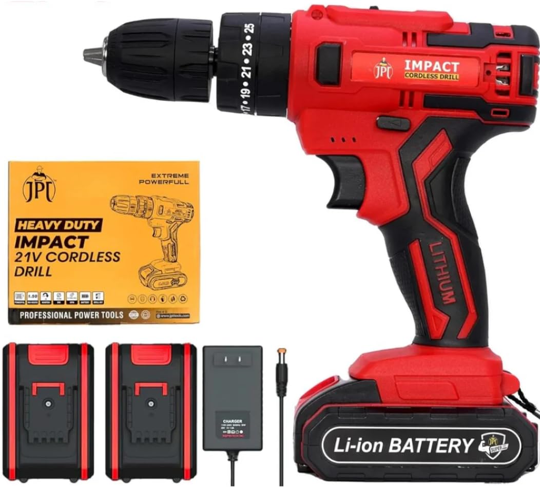 JPT Heavy-Duty 21V Impact Cordless Drill Machine | 28N.M Torque | 0-1350RPM Speed | 25+3 Gears Setting | 2 Speed Modes | Bright LED Light | Forward & Reverse | 2000mAh Battery | Fast Charger - Image 4 thumbnail
