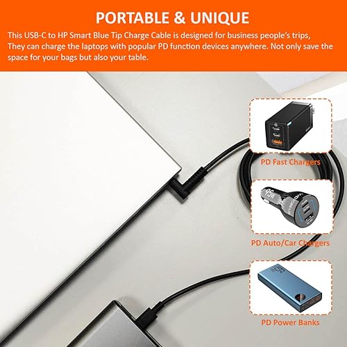 Miniatura 2 de RAINSUNG Cable de carga USB C a Smart Blue Tip para HP 45 W 65 W 90 W, conector de punta de ángulo recto, fuente de alimentación, adaptador USB-C