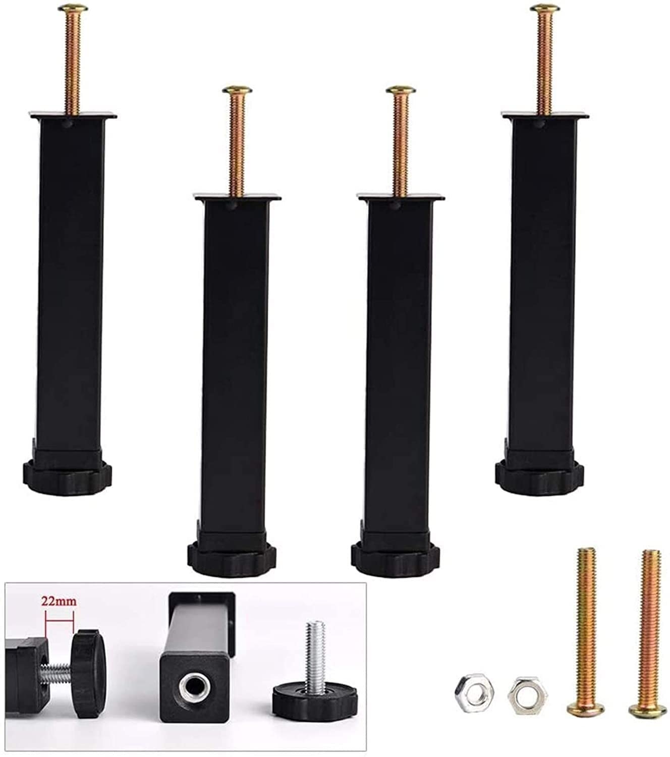 Gambe regolabili per mobili in metallo, confezione da 4, colore nero, 18 cm, resistenti, ideali per tavoli da cucina e casa, ufficio, forte capacità di carico
